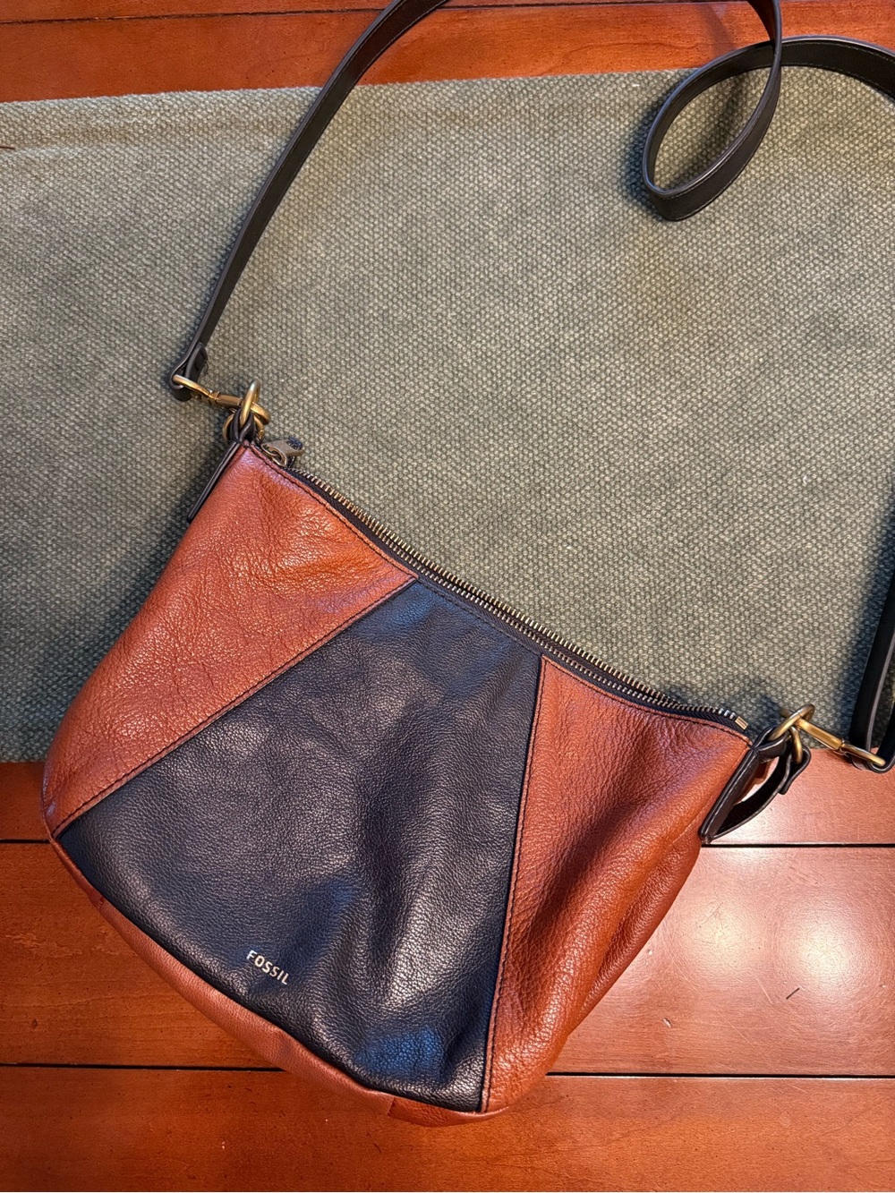Fossil Two-Tone Brown and Black Leather Crossbody